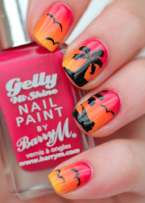 Sunset nail art with Barry M Pomegranate