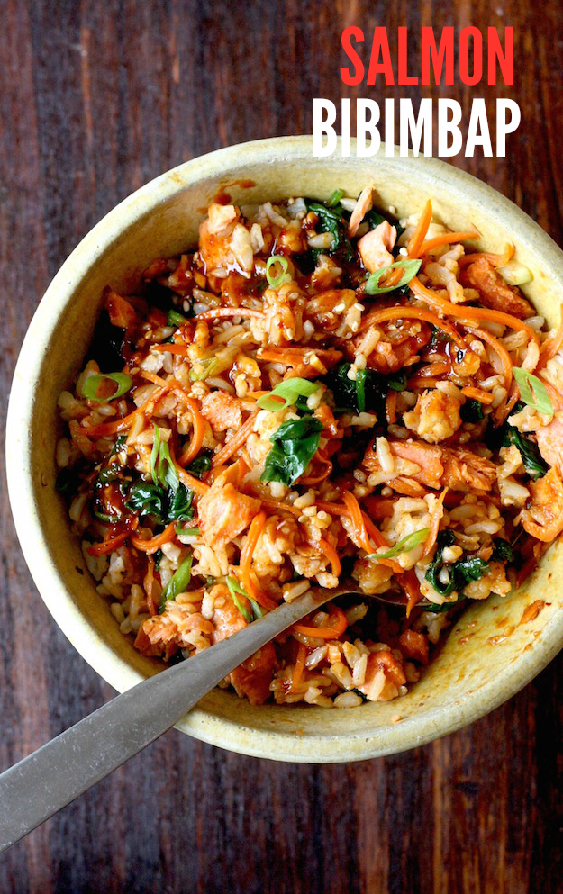 Salmon Brown Rice Bibimbap Season with Spice