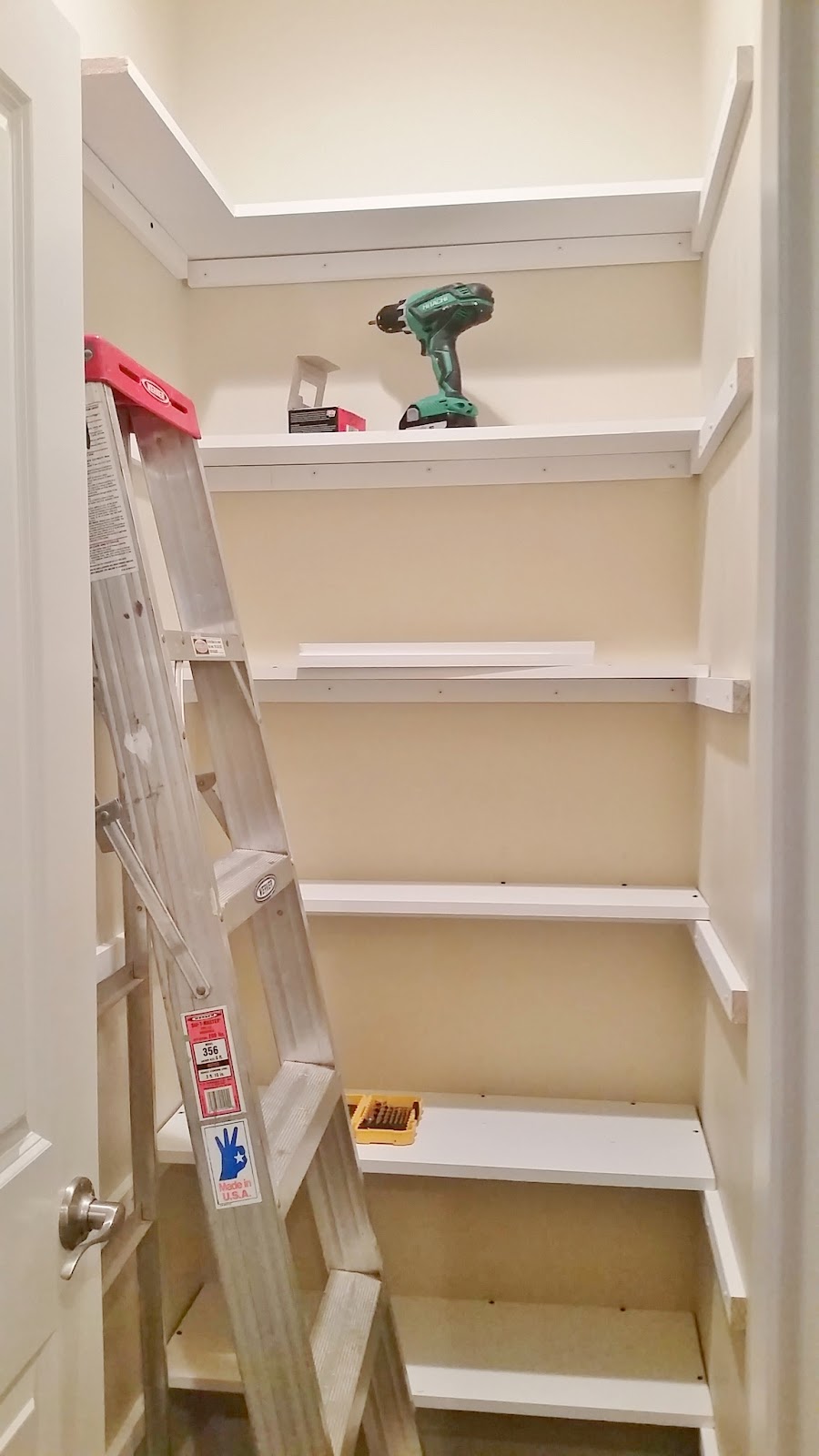 Kitchen Pantry Makeover Replace Wire Shelves With Wrap Around Wood Pantry Makeover Diy Installing Wood Shelving