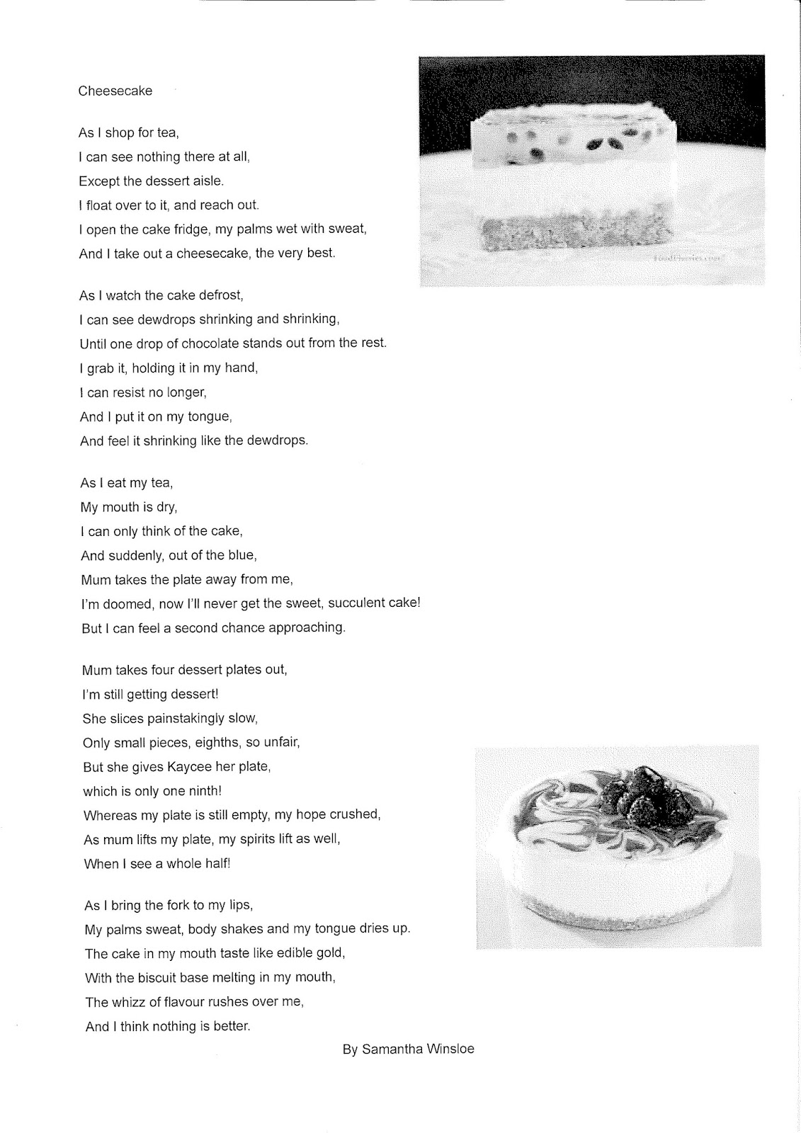 Makarewa School Room One Poems on Chocolate Cake