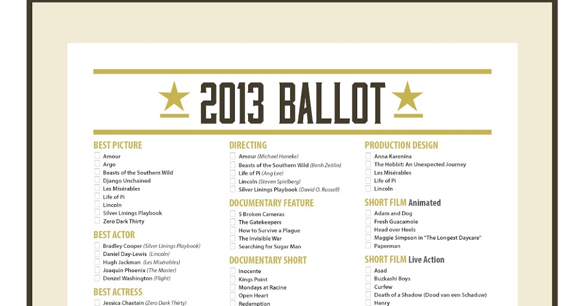 Printable Academy Awards Ballot Academy Awards Picture