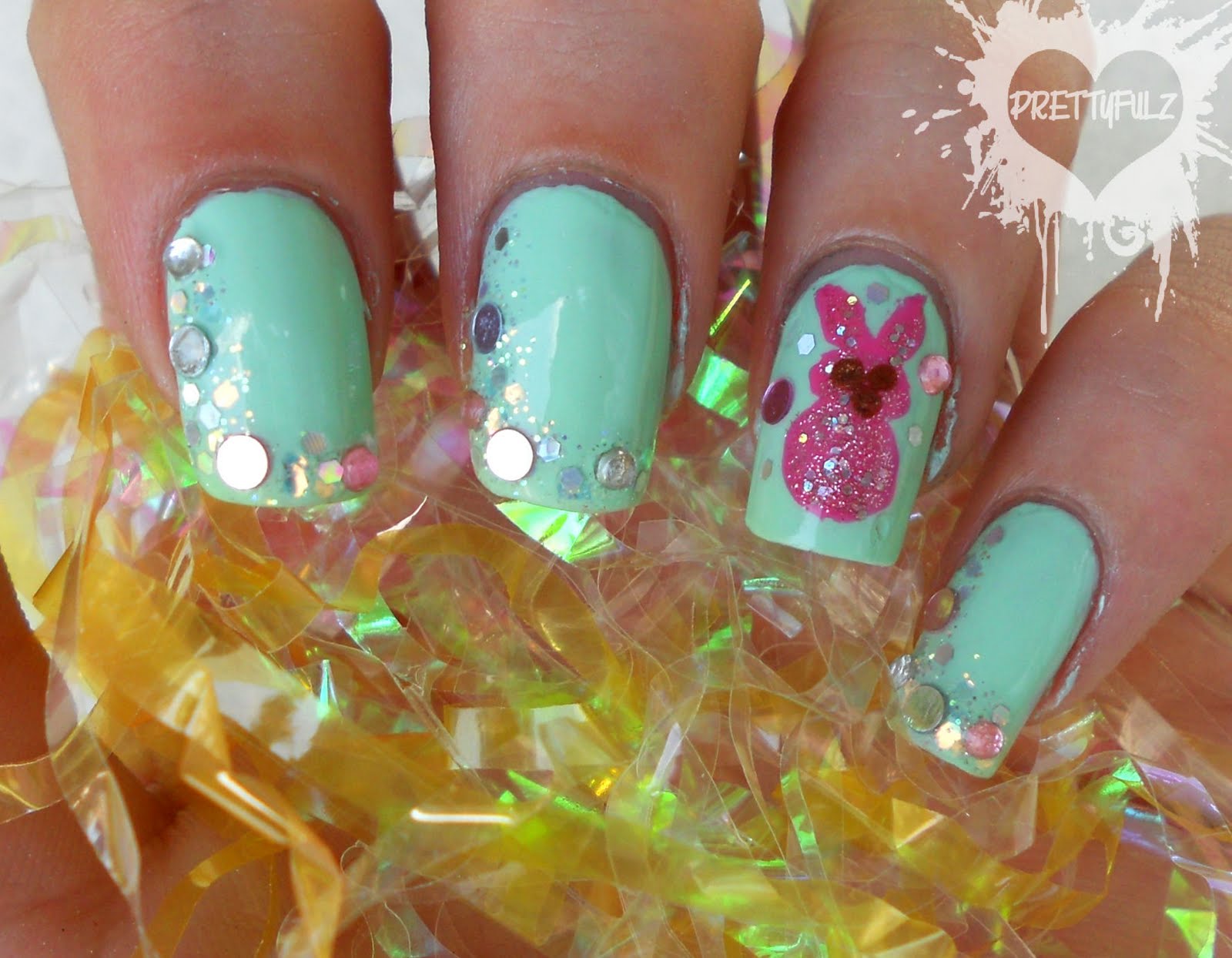 Prettyfulz Peep Bunny Easter Nail Art Design