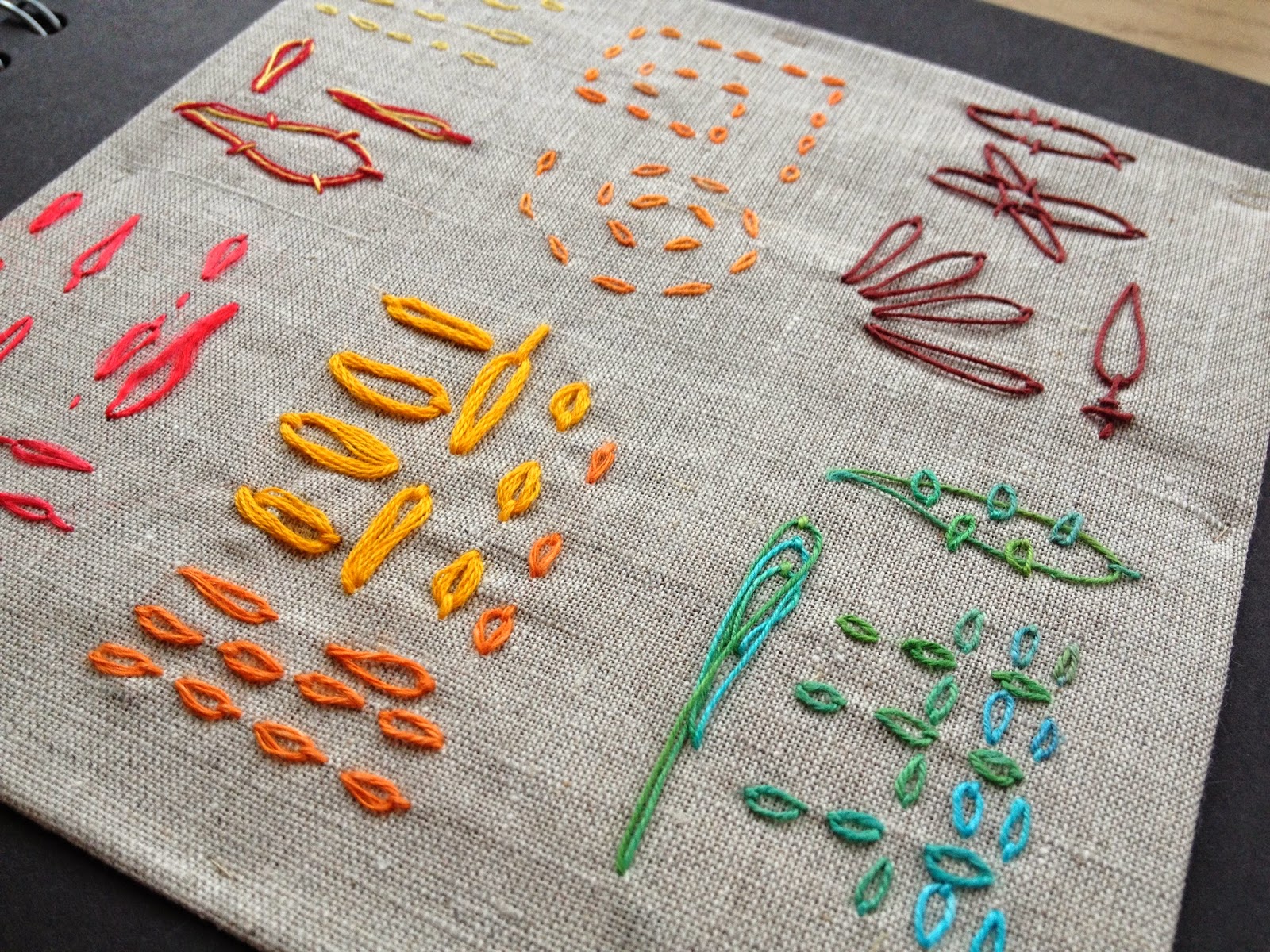 Arnolds attic hand embroidery samples 2 detached chain stitch Arnolds attic hand embroidery samples 2 detached chain stitch