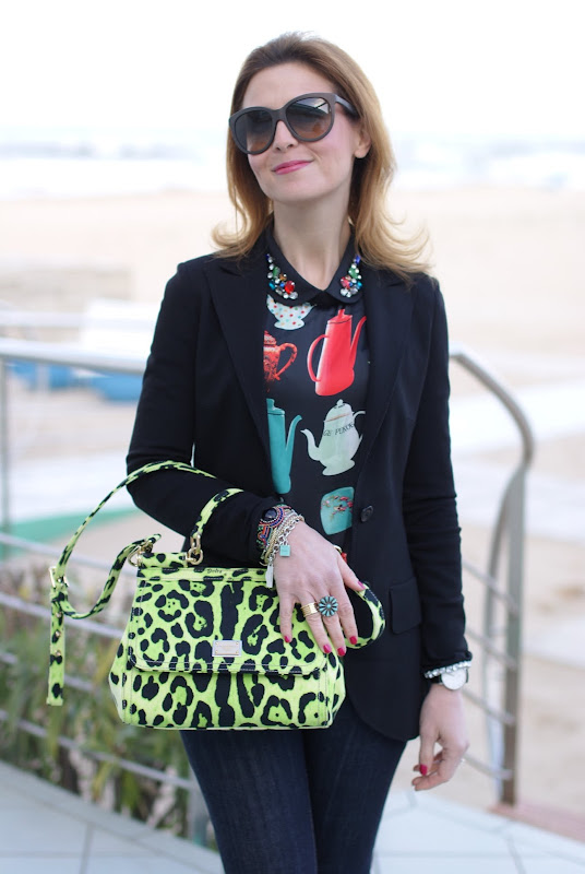 Sheinside kettle print blouse, Dolce & Gabbana Miss Sicily animalier bag, Fashion and Cookies