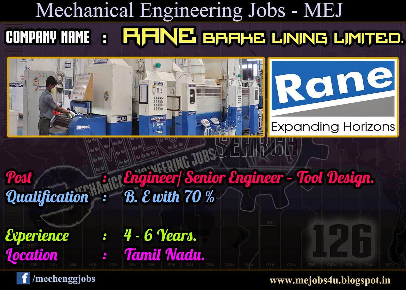 Rane Brake Lining Limited _ Engineer/ Senior Engineer Tool Design