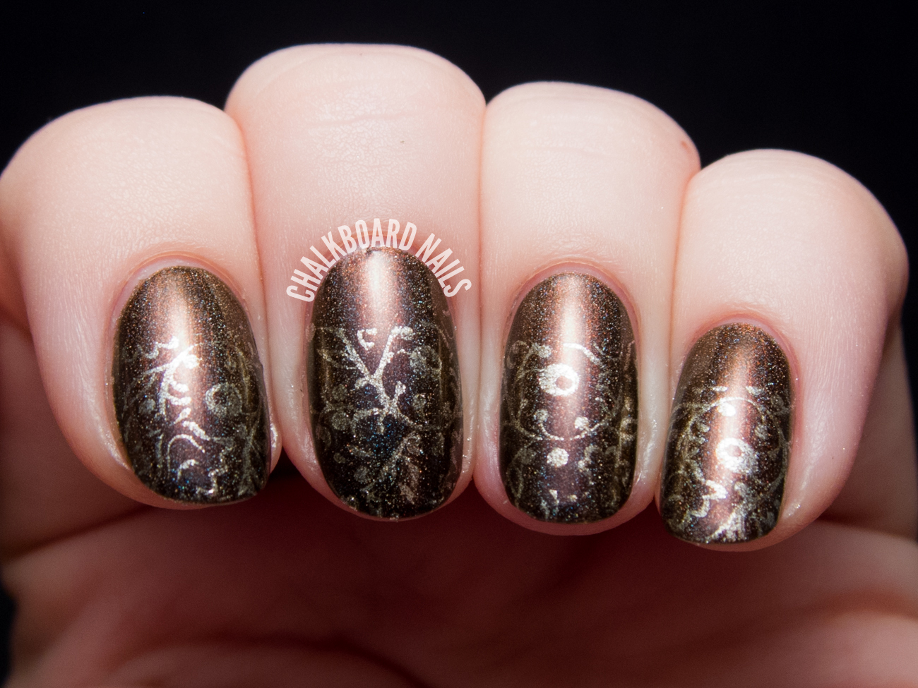 Autumnal gilded half moon stamping by @chalkboardnails