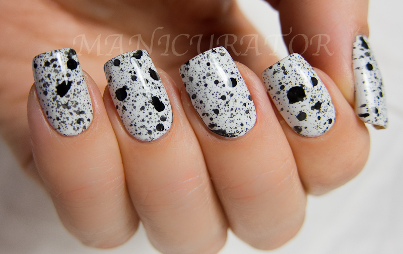 31DC Day 7 Black and White (Bottle splatter nail art)