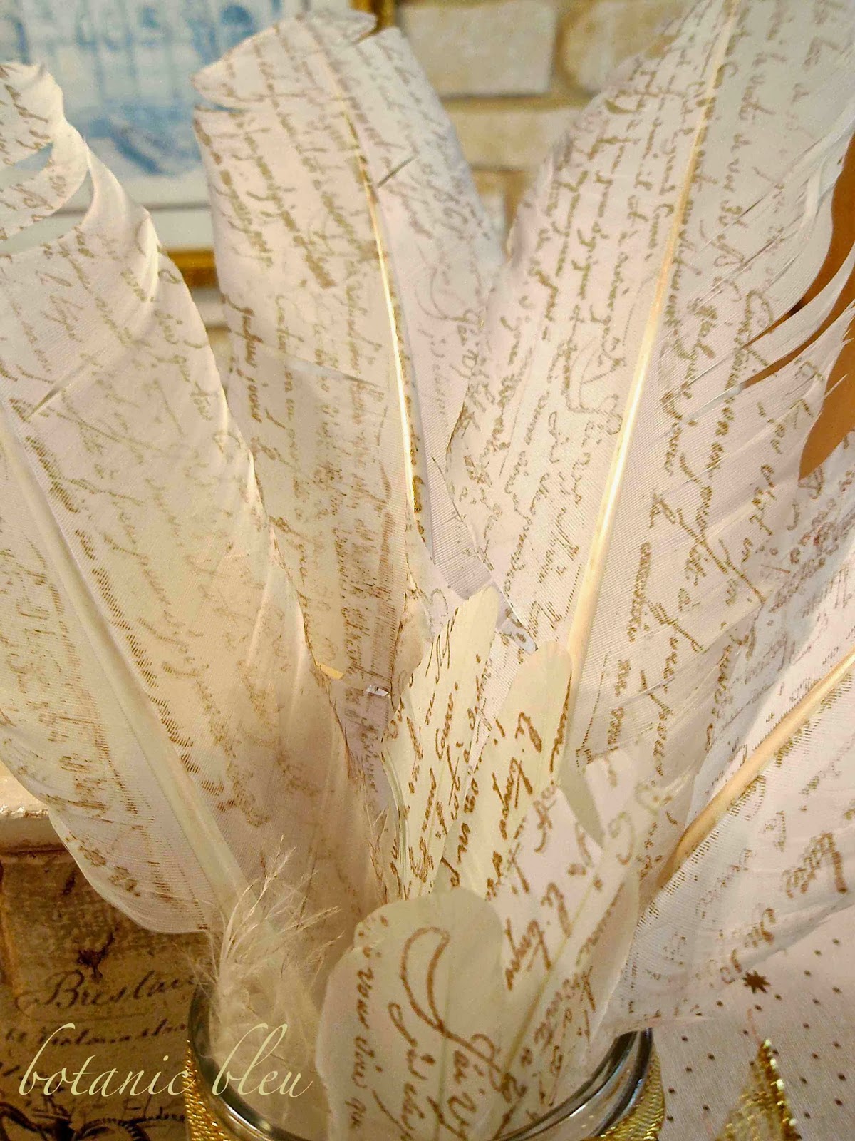 Botanic Bleu French Script Feathers