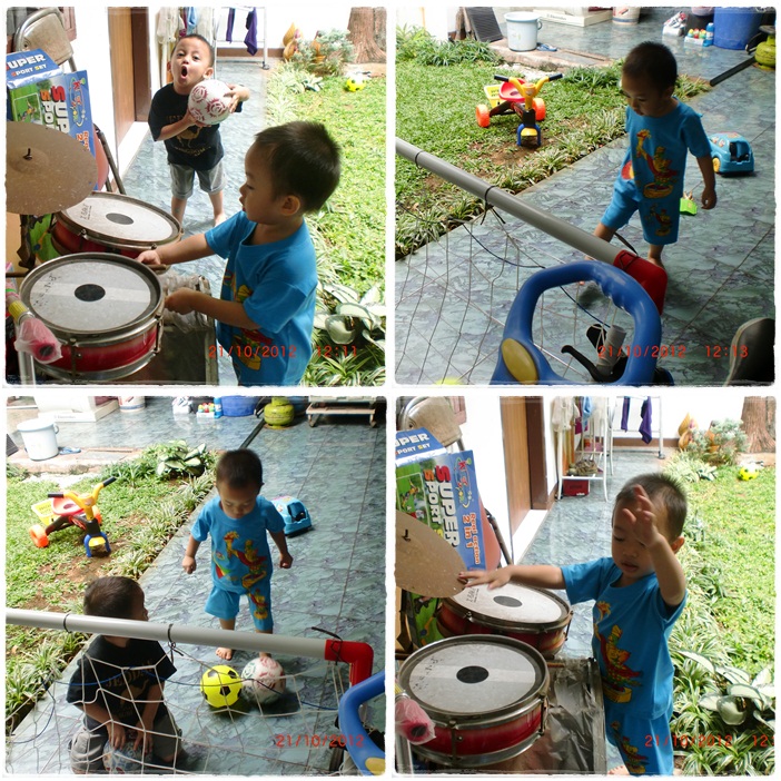 Besoknya dari pagisampe siang kita dirumah aja. Anak2 main sambil ...