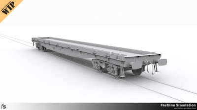Fastline Simulation: In progress render of a YQA Parr sleeper carrying wagon with 9 load ratchets on each side.