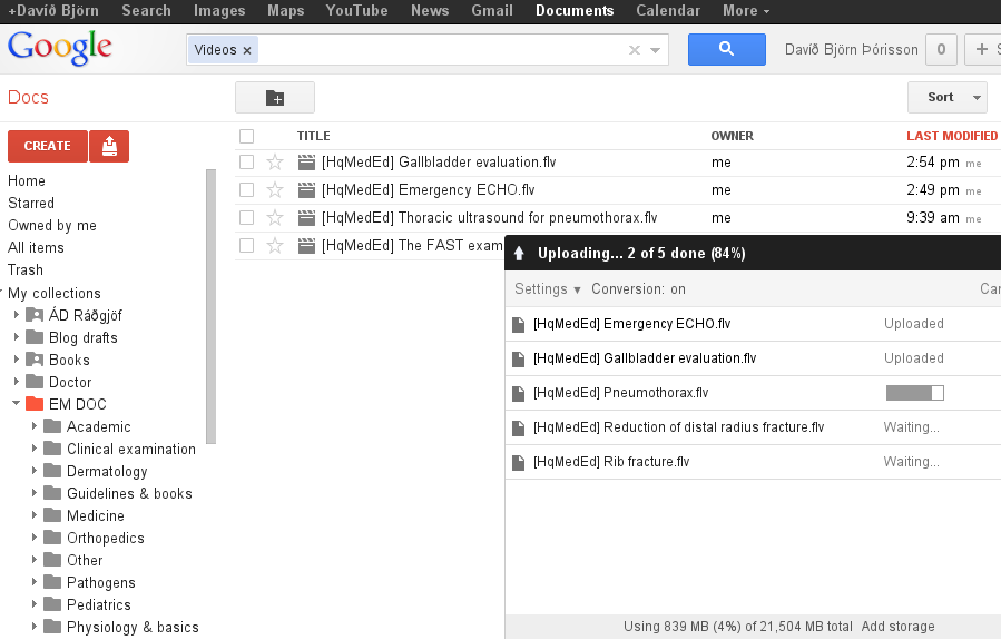 Uploading my vodcasts to Google Drive