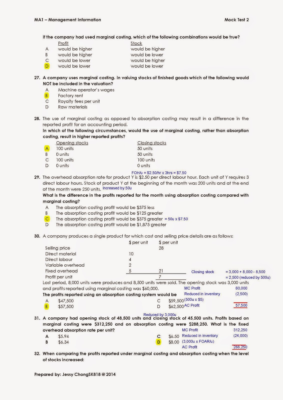 Jessy Chong (JC) MA1 Mock Test 2 (Answers)
