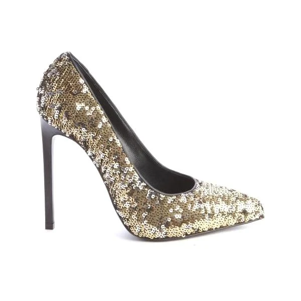 SAINT LAURENT Gold Sequin Pumps - Crown Princess Victoria 