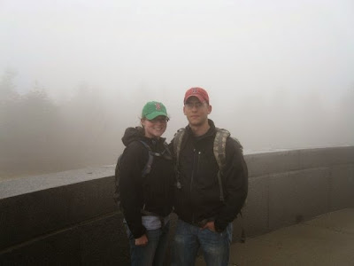 Mt Greylock summit at base of War Memorial with Fog rolling in