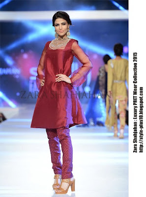 Organza Shirt Embellished With Stones By Zara Shahjahan maroon-organza-shirt-with-stones-zara-shahajahan-luxury-pret-2015