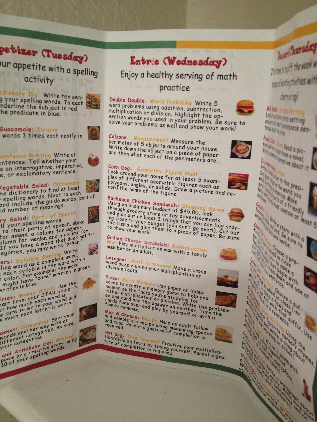 School lunch menu examples picture