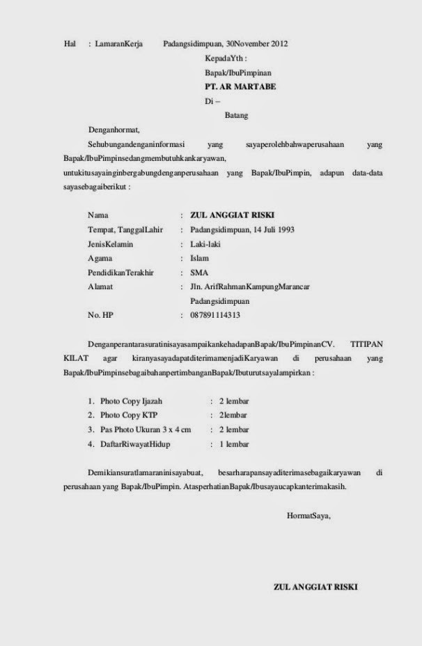 Cara Membuat Surat Lamaran Kerja Di Pabrik Garmen Format