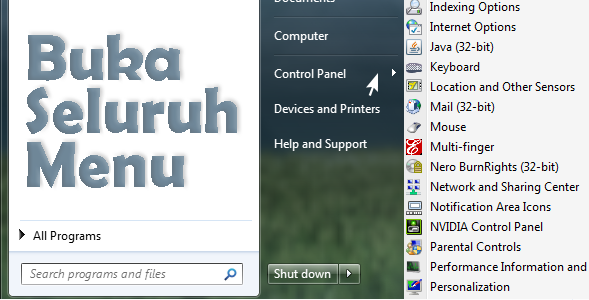 Cara Membuka Seluruh Menu Control Panel Melalui Start Menu Cara Membuka Seluruh Menu Control Panel Melalui Start Menu