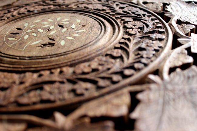 carved wood and ivory inlay