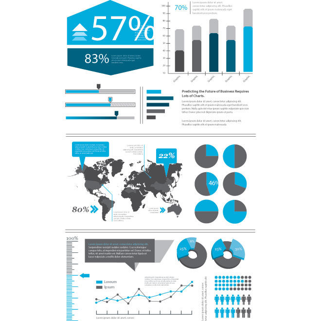 Vector blue infographics designer kit