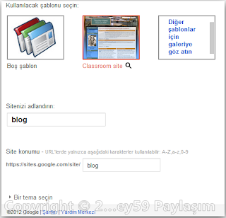 Google sites şablon se&ccedil;imi