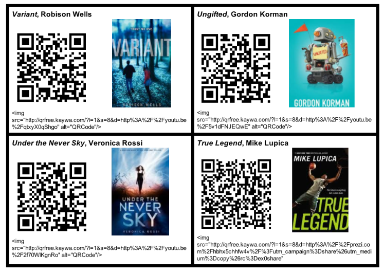 DCG Middle School Library QR Codes & the Iowa Teen Award Books