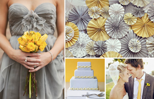 Dessert bar backdrop of yellow and grey paper rosettes via Hostess with the Dessert bar backdrop of yellow and grey paper rosettes via Hostess with the