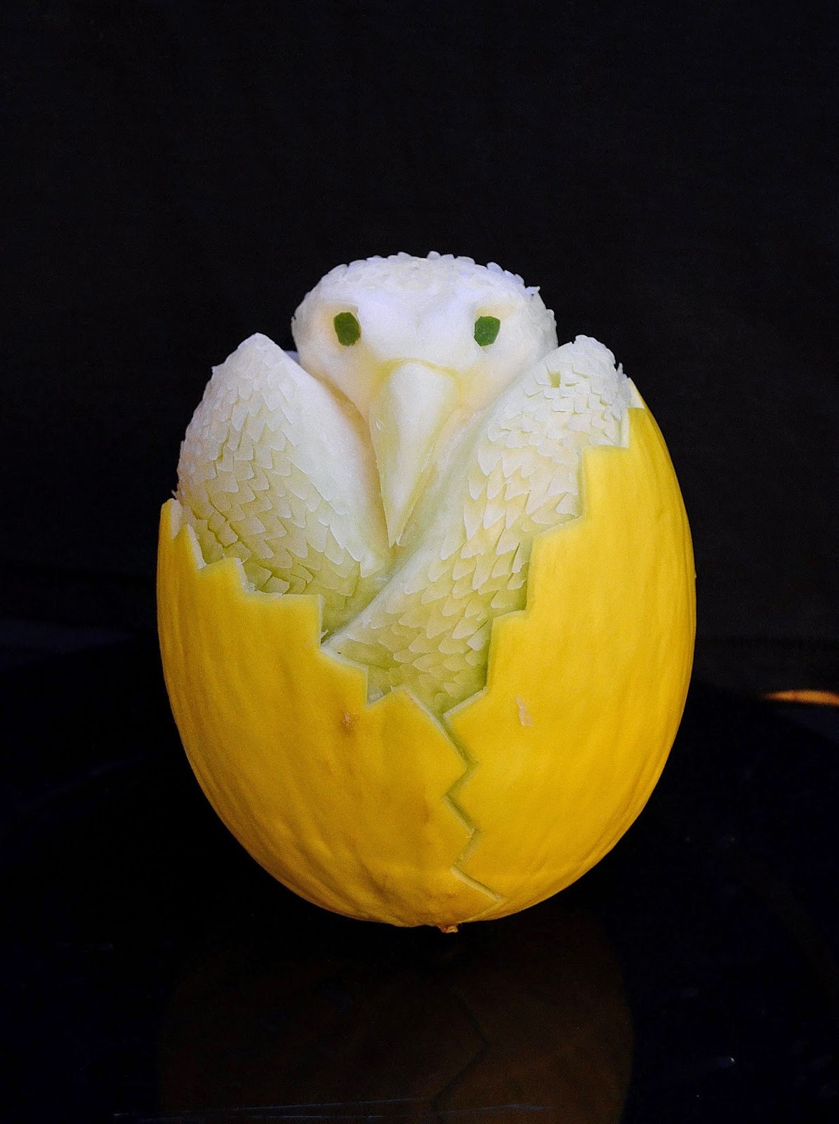 food carving ivelin stanchev Food Carving Melon Bird Hatching by