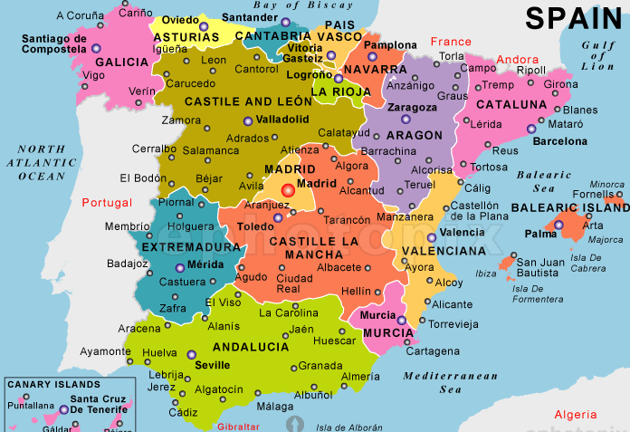 Mapa para imprimir del Mundo Atlas: Mapa de España de diseño para imprimir