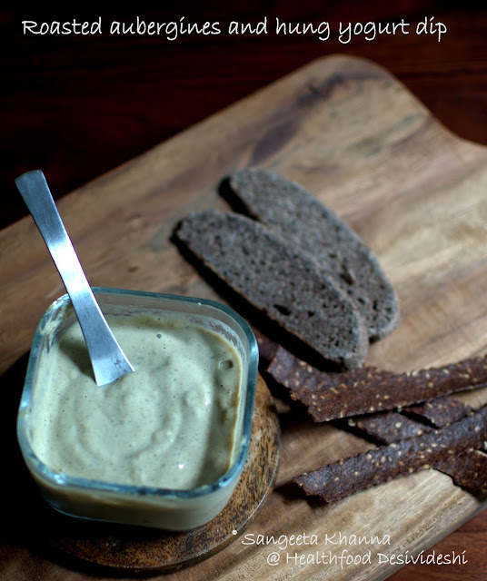 roasted aubergines and hung curd dip