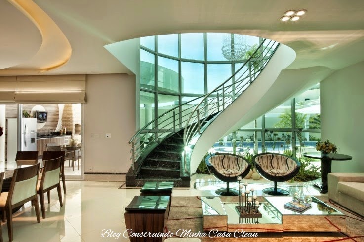 Sala De Estar Iara Kilaris ~ Luxo de sala! Escada imponente com pedra escura e corrimão de inox Sala De Estar Iara Kilaris ~ Luxo de sala! Escada imponente com pedra escura e corrimão de inox