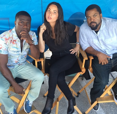 Olivia Munn, Kevin Hart and Ice Cube on the set of Ride Along 2