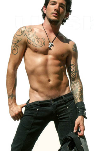 men in low rise jeans