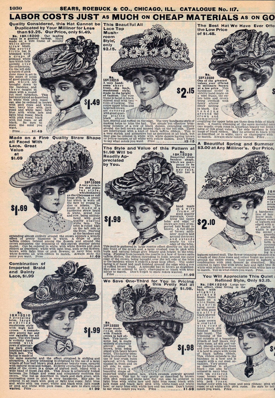 Love Fashion Love Vintage Big Hats Galore 1908 Sears Catalog