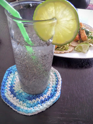 Ginger Lime Chia Water:  Water sweetened with ginger simple syrup, brightened with a touch of lime juice, and extra nutrition added with chia seeds.