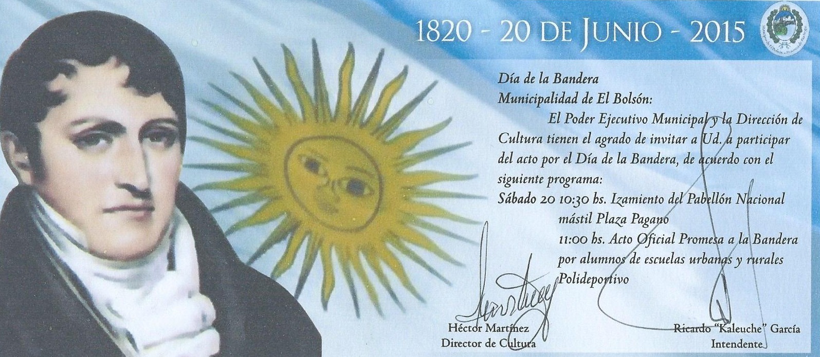 tarjeta de invitación para participar del acto del día de la Bandera tarjeta de invitación para participar del acto del día de la Bandera