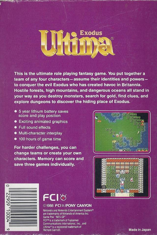 8Bit City Ultima Exodus NES Box Scans