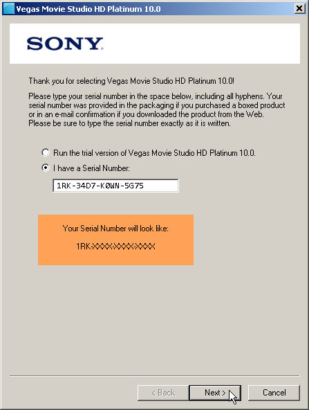 Vegas Movie Studio HD 11.0 serial key or number