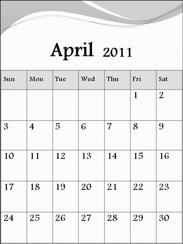 blank calendar 2011 april. Blank Calendar 2011 April