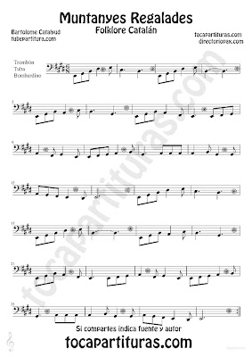 Tubepartitura Muntanyes Regalades de Bartolome Calatayud partitura para Trombón, Tuba y Bombardino canción típica del folclore catalán
