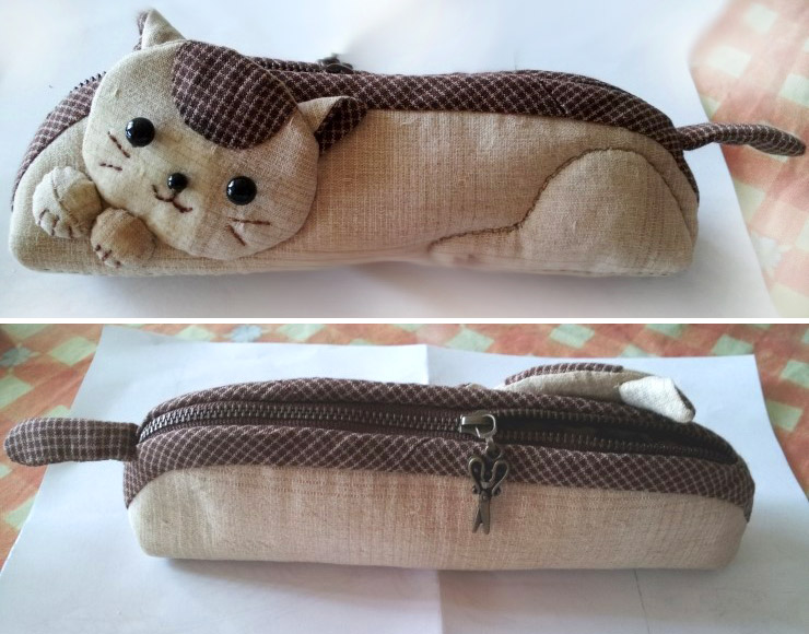 How to make kitten pencil bag step by step DIY tutorial instructions.   - (), 
