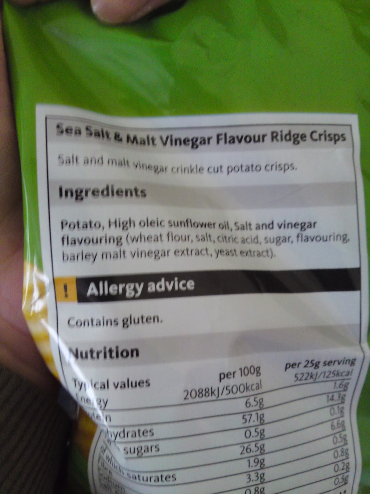 Lactose Free UK Morrisons Sea Salt & Malt Vinegar Ridge Crisps