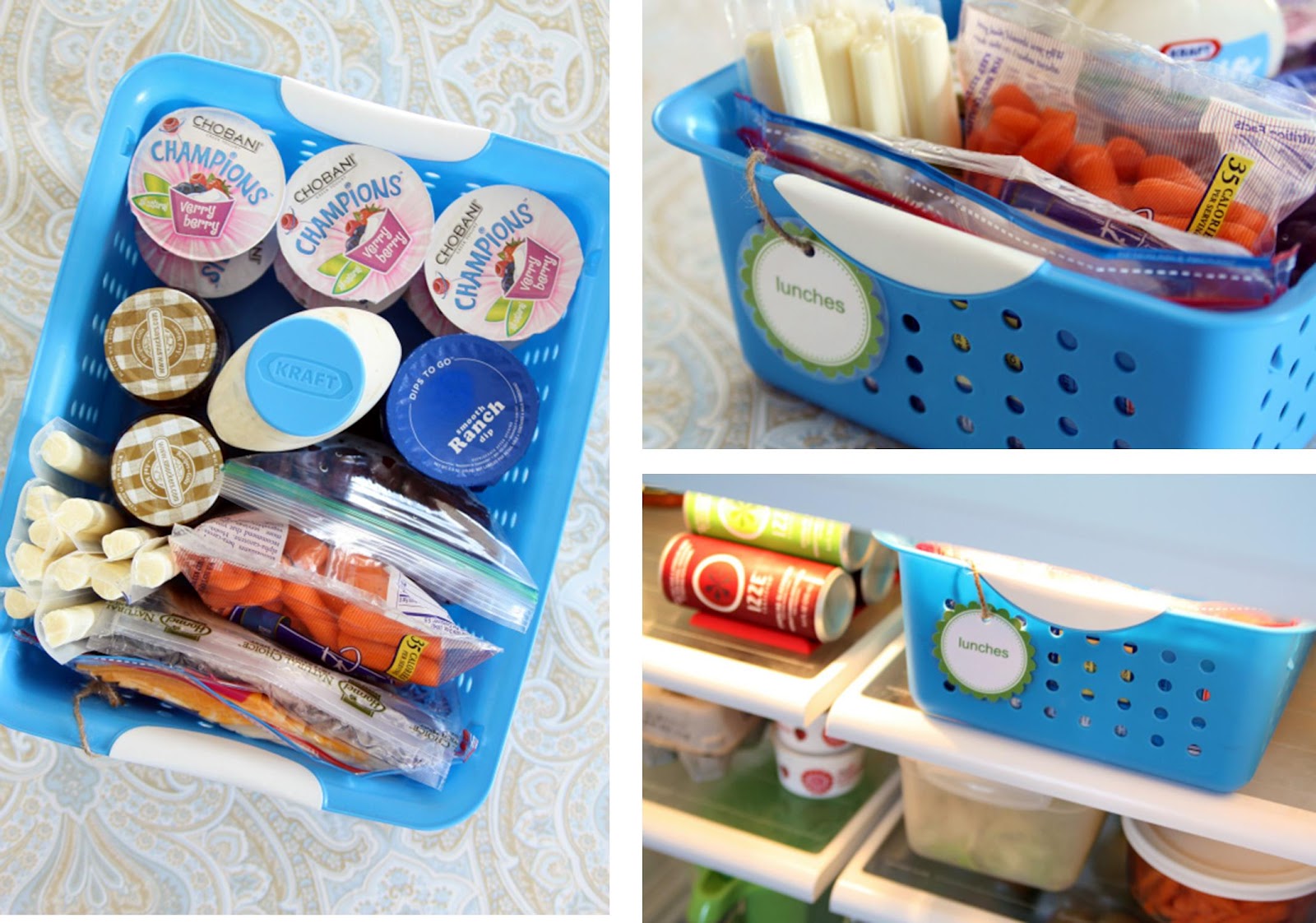 A bin just for lunch snacks in the fridge. Kids can easily make their