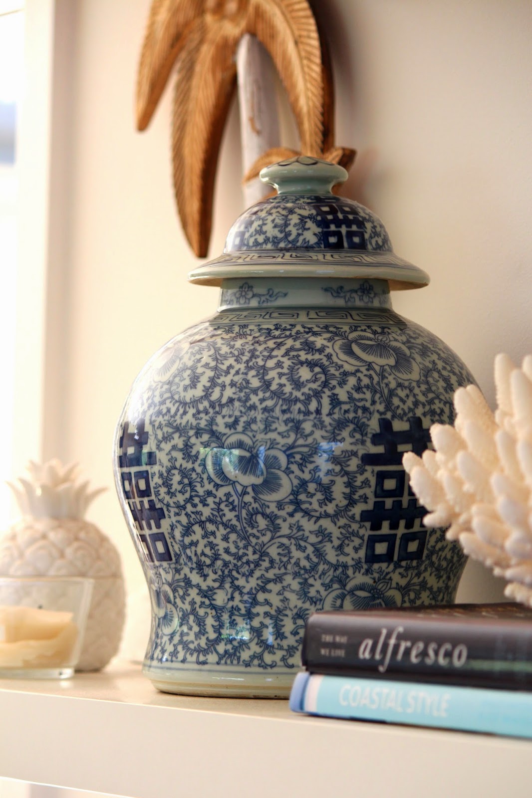 Blue and White Ginger Jars and some Coastal Shelves Desire Empire