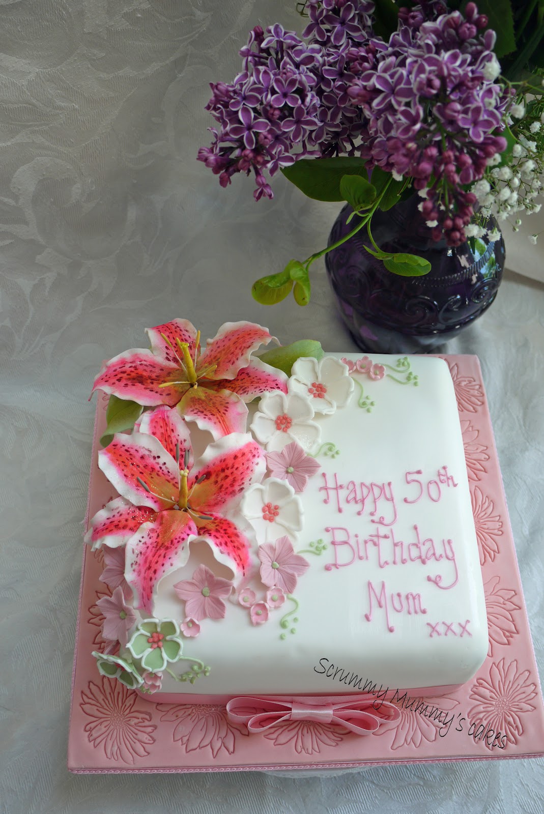 Scrummy Mummy's Cakes Stargazer lily 50th Birthday Cake