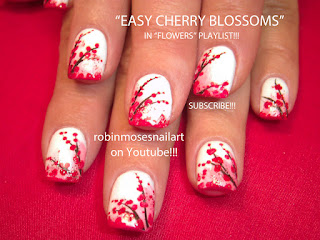 Red Cherry Blossoms on White Nail art, Cherry Blossom nail art, Fall Starburst Nail Art, Using eyeshadow to do Nail Art, How to use Eyeshadow for Nail Art, 5 Uses for Pigments, Holiday nail art, Thanksgiving Nail art, Christmas Flowers Nail Art, Winter Nail Art, Fall Nail art, 