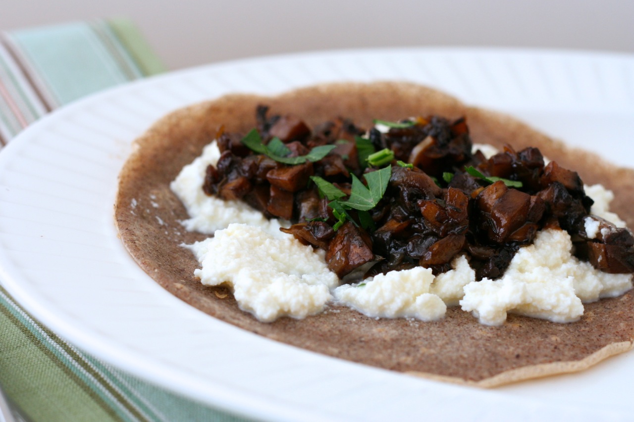 Buckwheat Crêpes with Balsamic Mushrooms & Ricotta Craving Greens