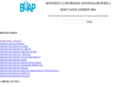 Resultados del examen de admisión a la BUAP 2014