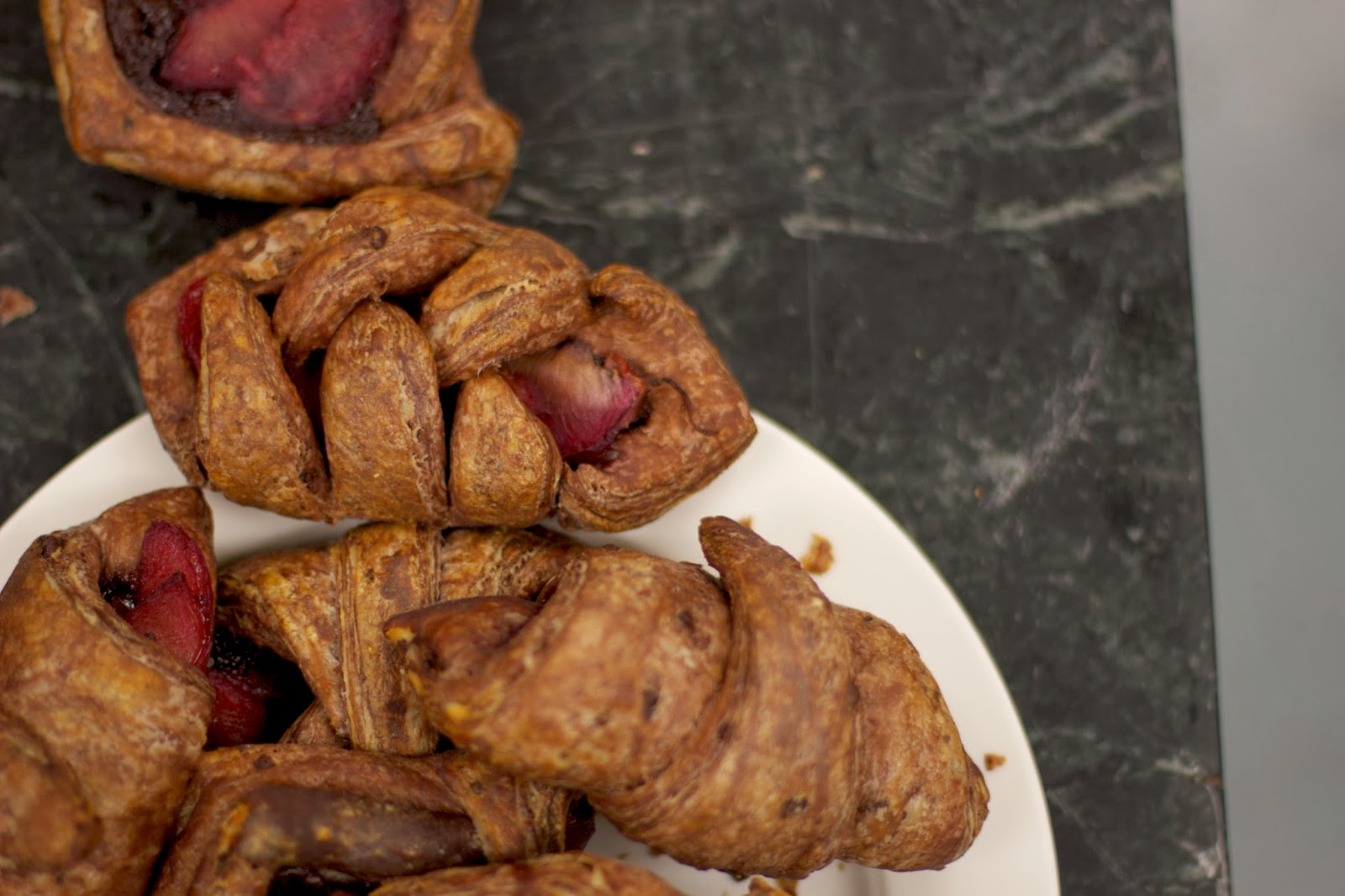 engrained chocolate and cardamom croissants with chocolate ganache and