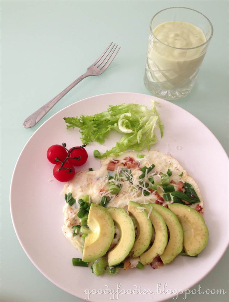 GoodyFoodies Recipe Egg white omelette with bacon and sliced avocado
